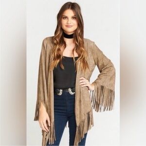 Show Me Your MuMu NEW Marfa Fringe Jacket Faux Suede Taupe Womens Small Boho